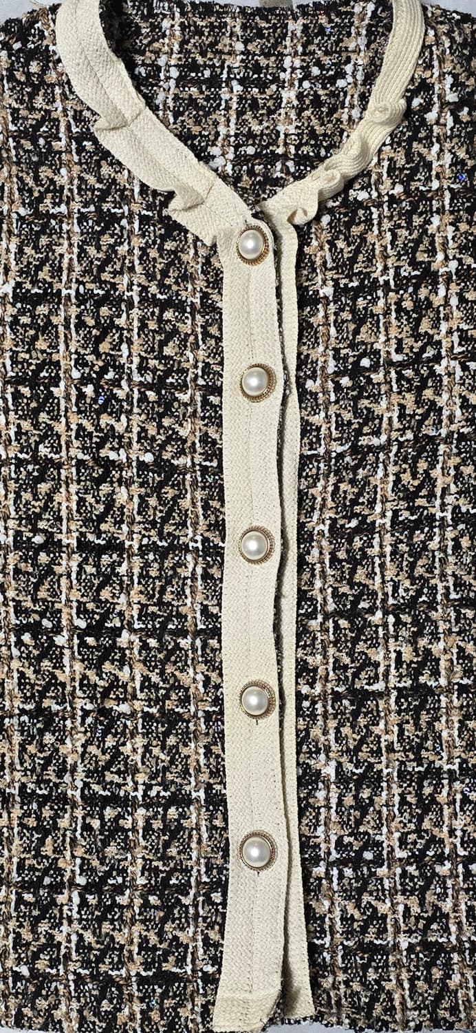 트위드 가디건 블랙 베이지 진주 단추 55 상품이미지3