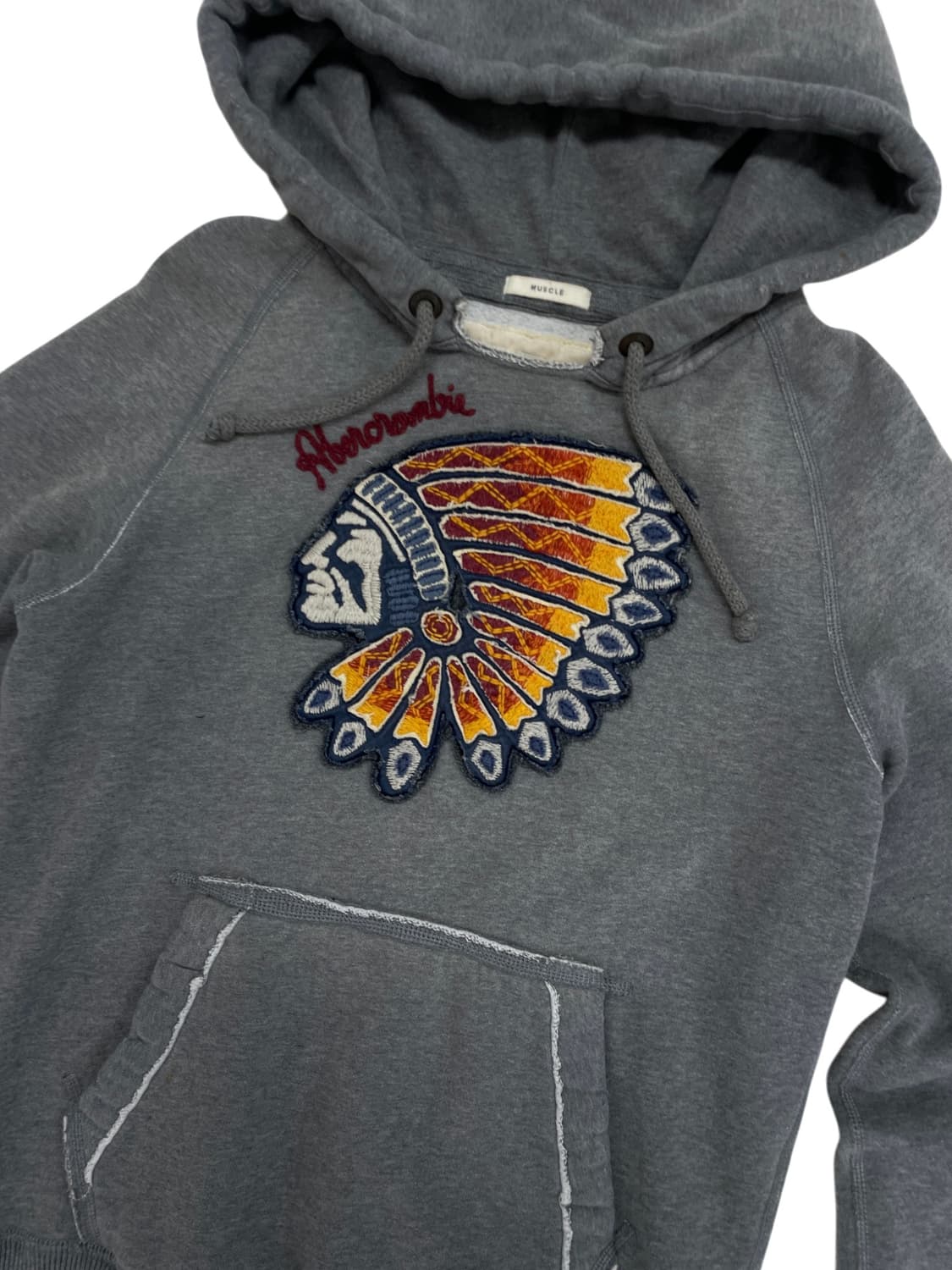 [S] 아베크롬비 빈티지 인디언 치프 데미지 후드 티셔츠 상품이미지2
