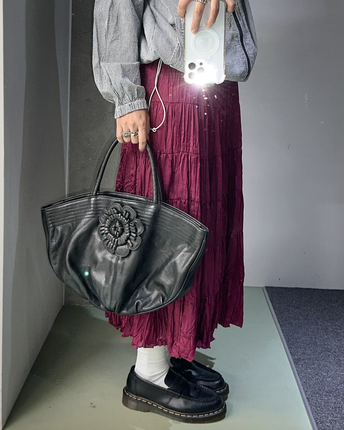 flower applique leather bag 상품이미지5
