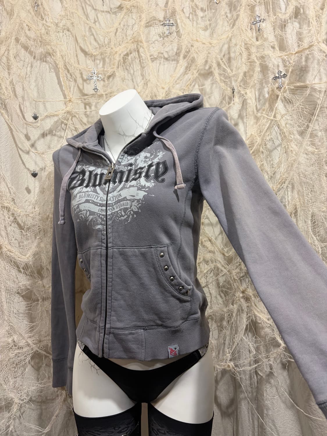 00's lettering stud hoodie zip up 상품이미지4