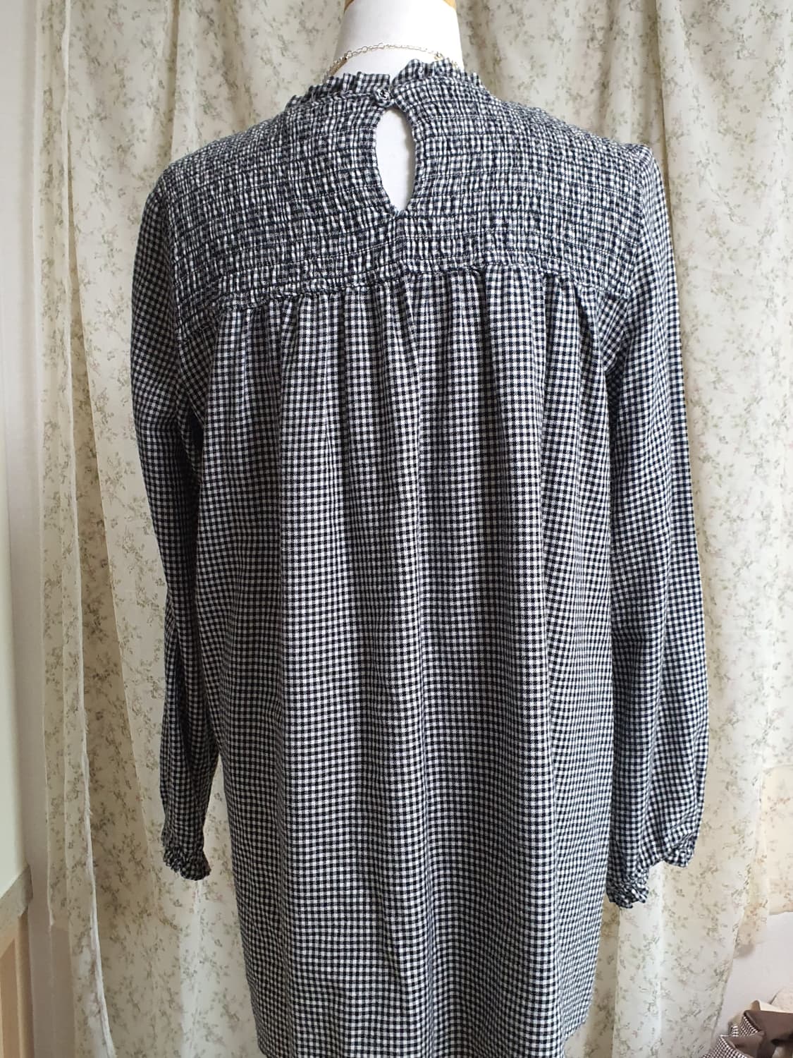 [일본빈티지] 깅엄체크 스모크 블라우스 긴팔 상품이미지4