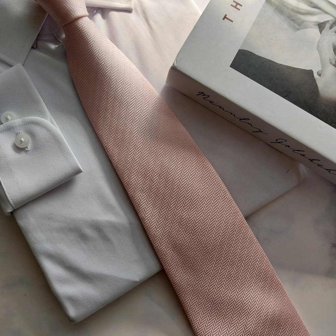 아쿠아스큐텀 실크 핑크 헤링본 패턴 넥타이 9.9cm A+등급 K1351 상품이미지8