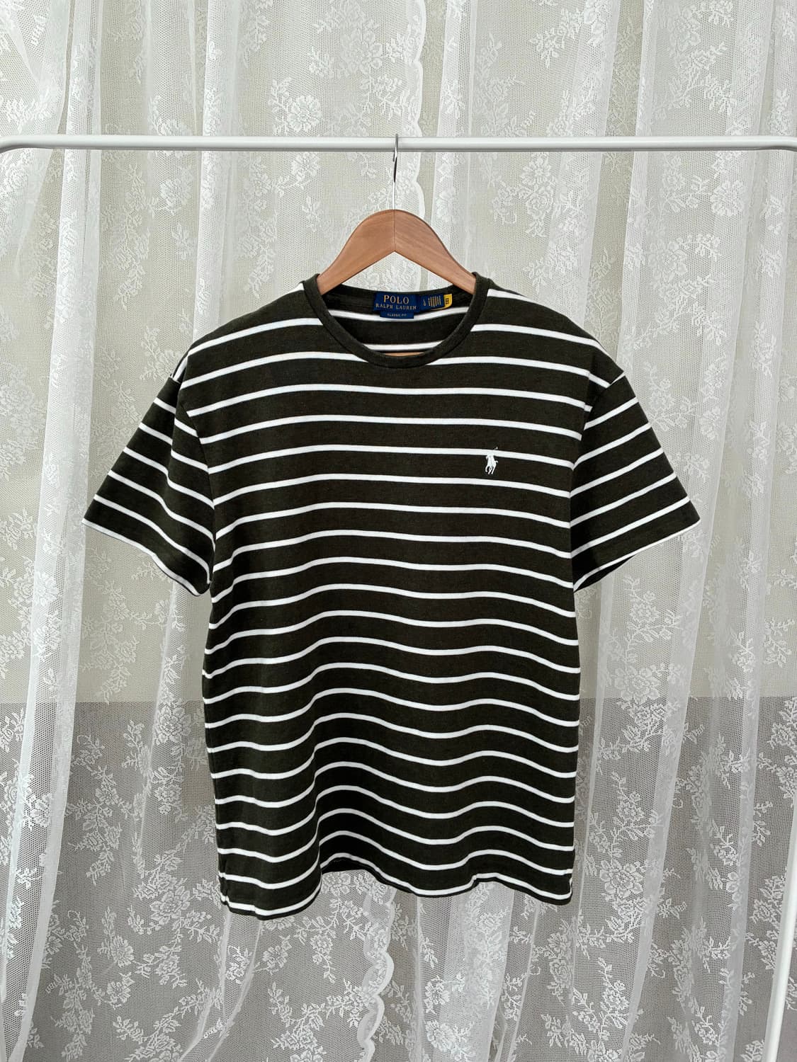 L) 폴로 랄프로렌 신형 스트라이프 반팔 티셔츠 카키 상품이미지1