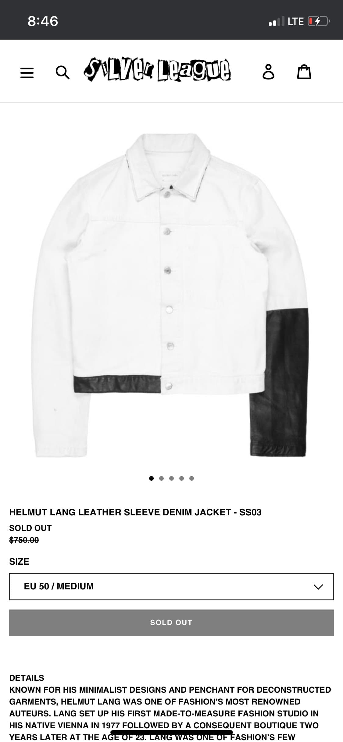 헬무트 랭 03S/S 브로큰 데님 레더 슬리브 자켓 상품이미지3