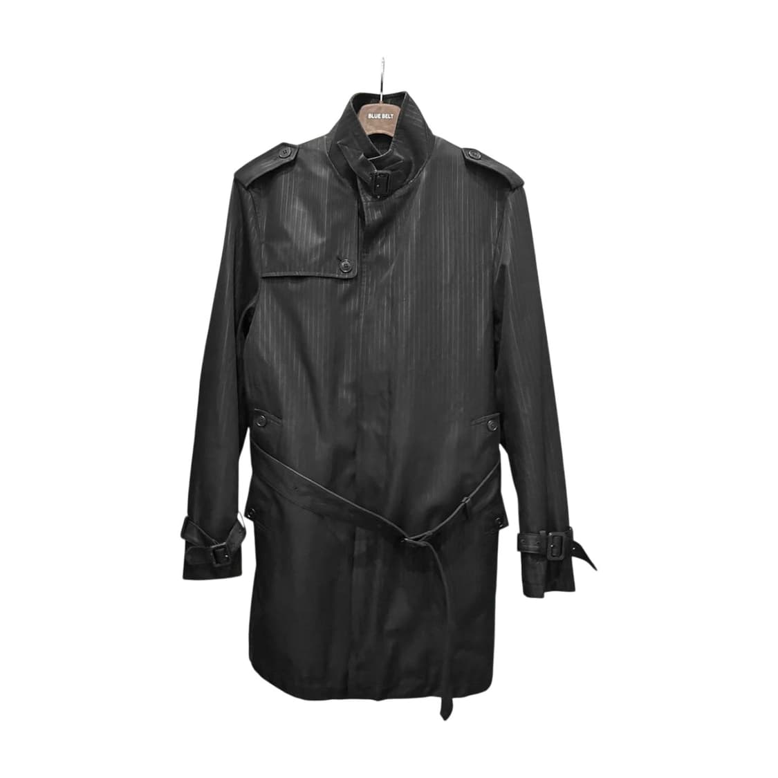 JPN VINTAGE 트렌치코트 하이넥 버클 칼라 견장 벨트 디테일 블랙 상품이미지1