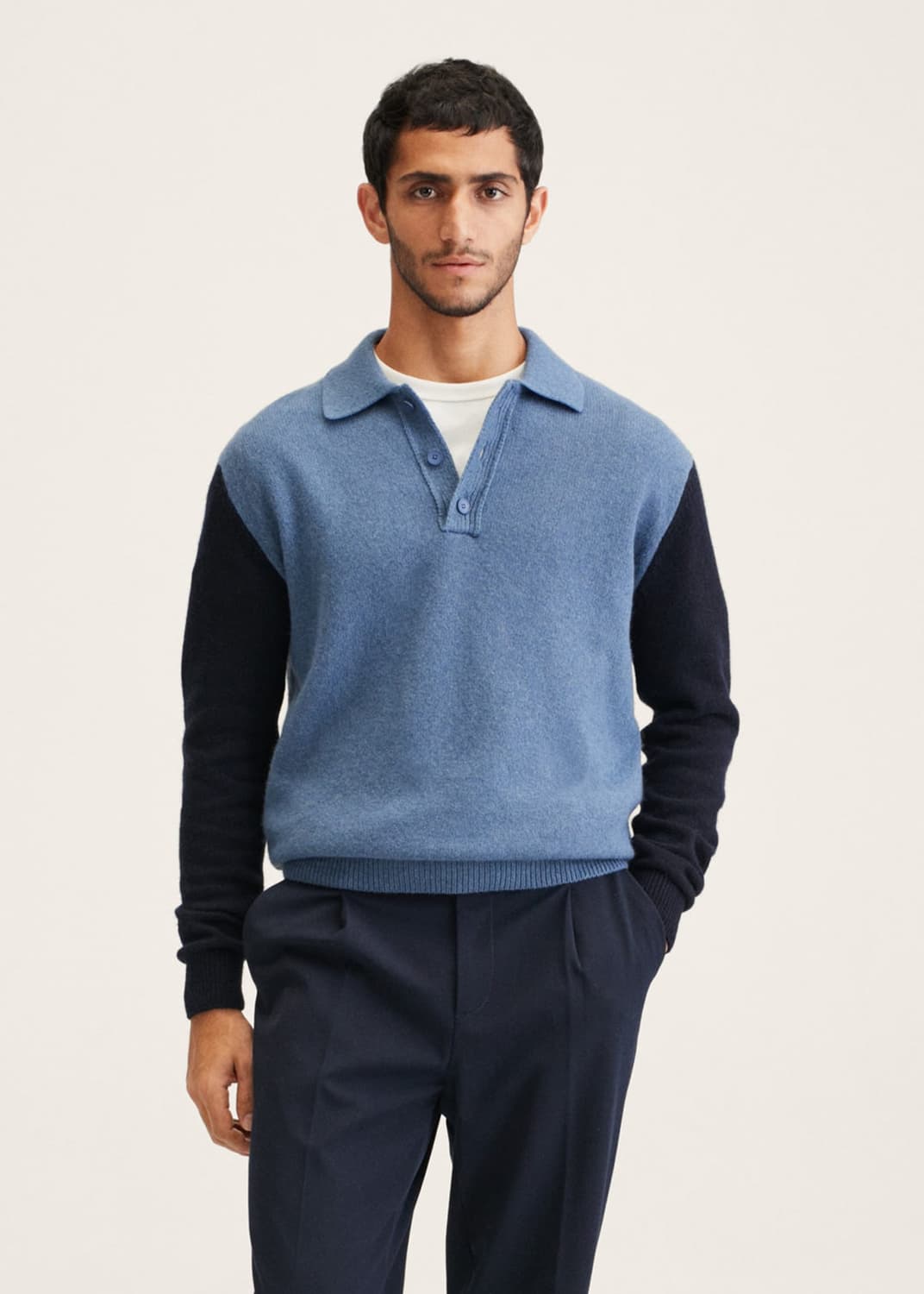 MANGO 망고 이태리 울 캐시미어 니트 배색 폴로 셔츠 상품이미지3