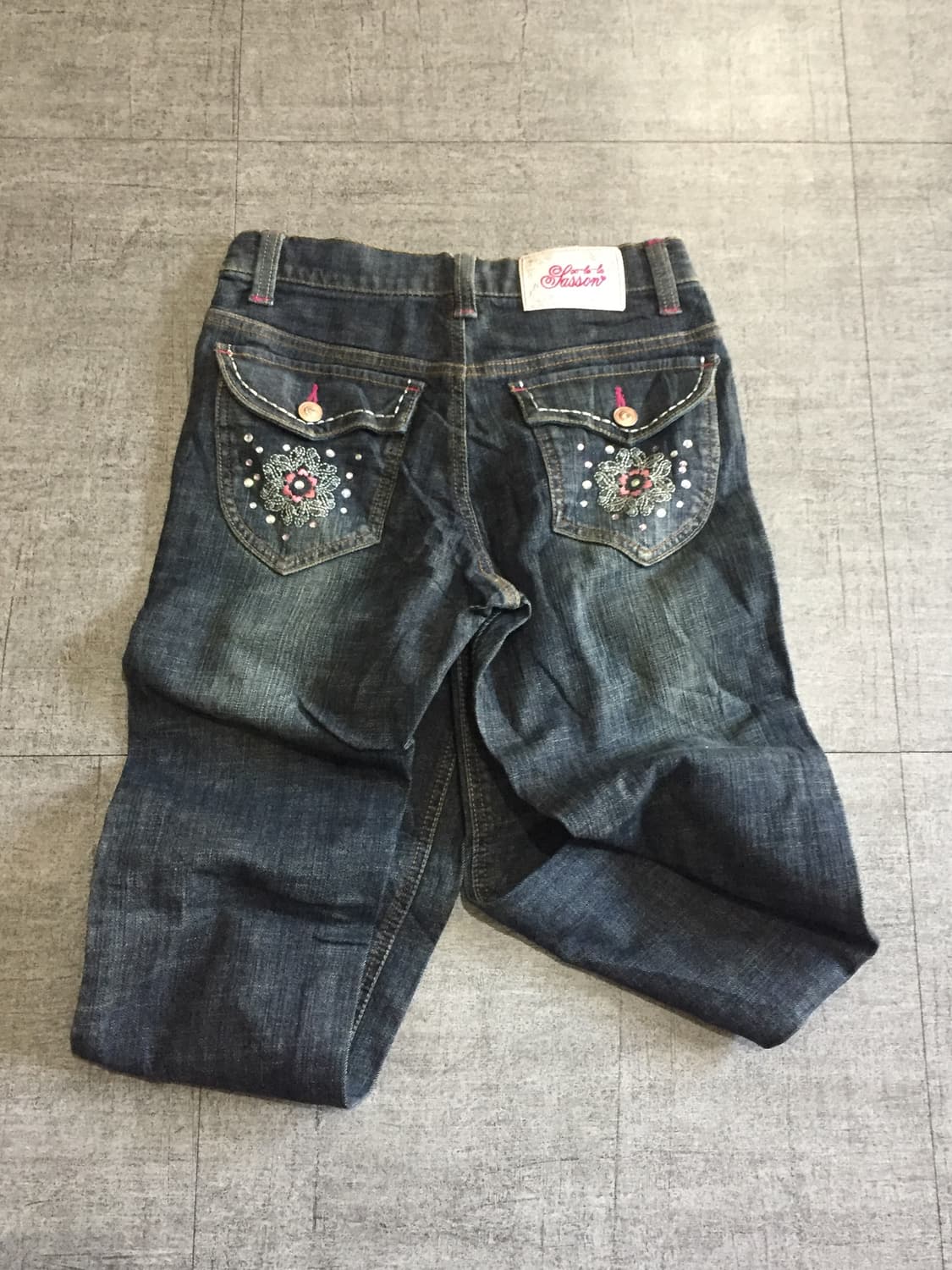 일본 Oolala 핀터깔y2k락펑크 웨스턴진주 데님부츠컷팬츠 상품이미지2