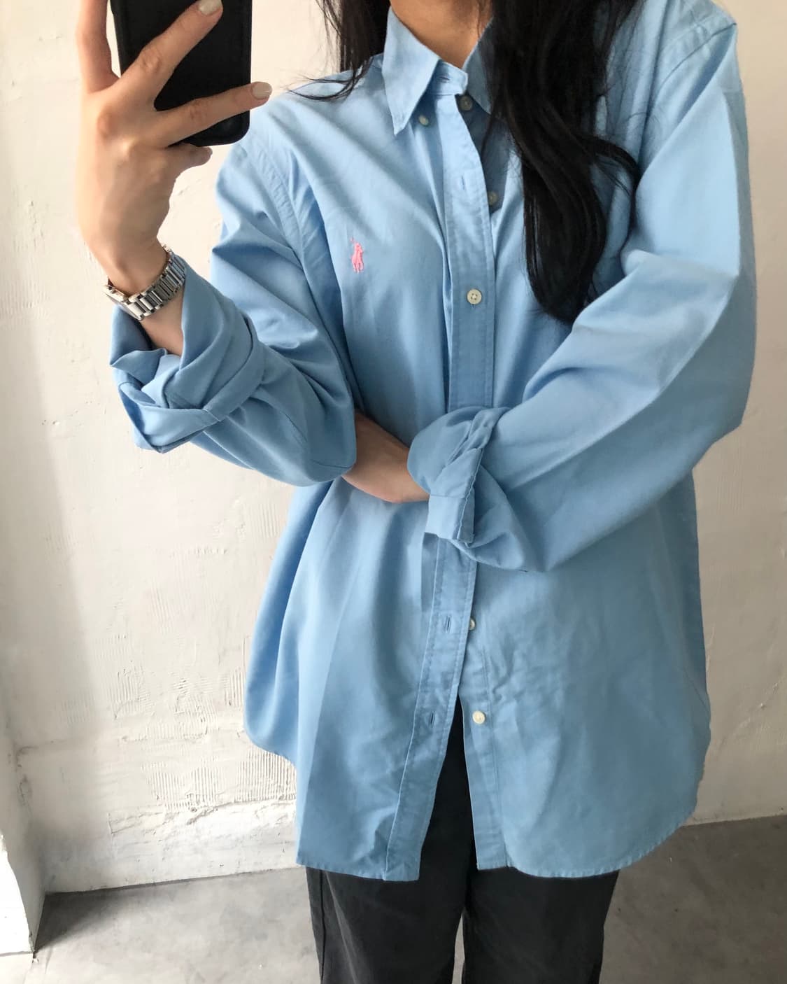 Polo 폴로 랄프로렌 신형 핑크포니 스카이블루 클래식핏 버튼다운 셔츠 상품이미지1