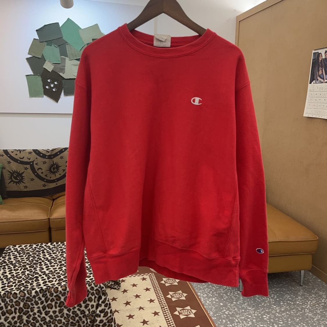 챔피온 올드스쿨 레트로 빈티지 비비드 레드 맨투맨 L C09426 상품이미지3