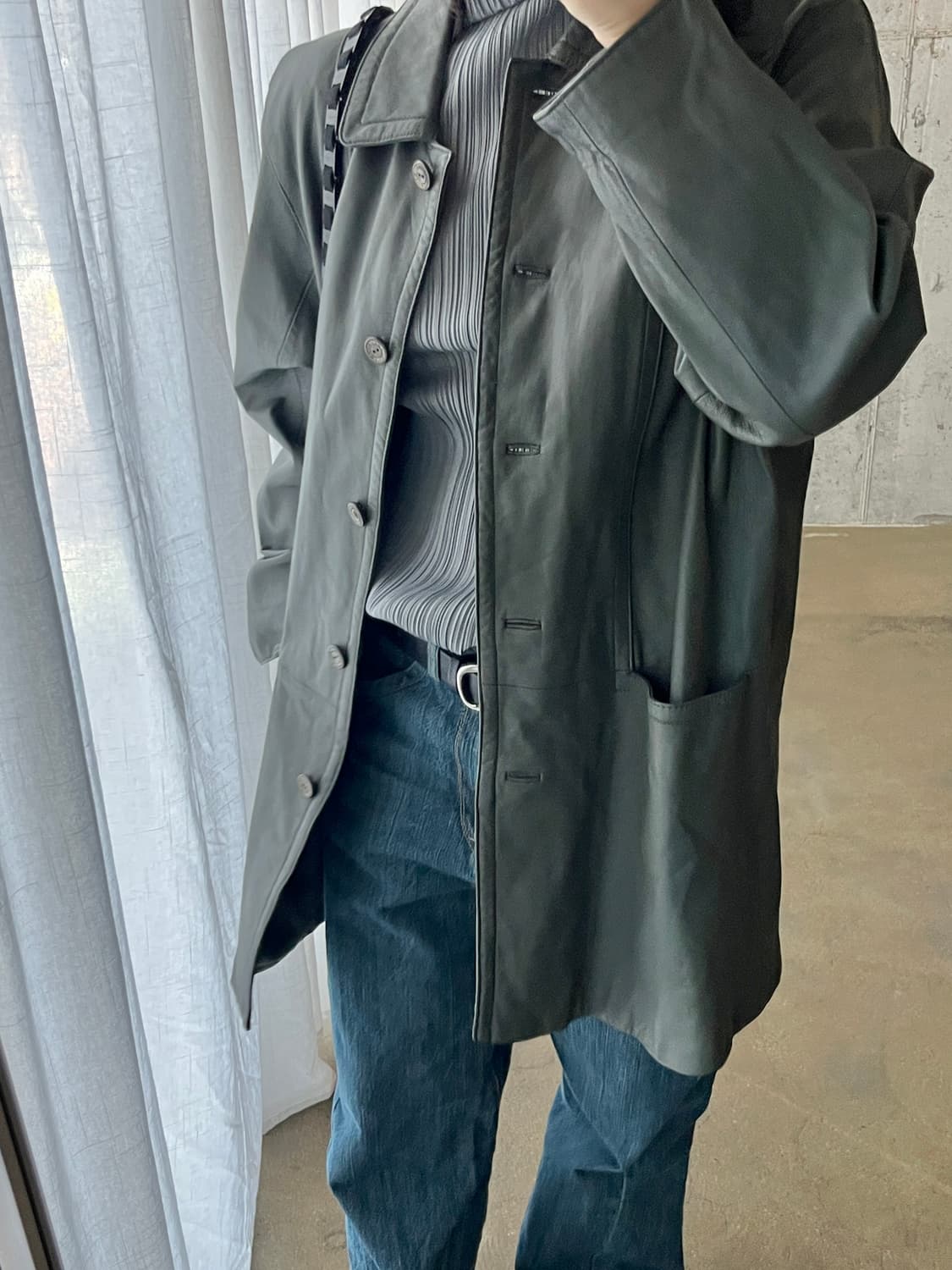 90s Genuine Lambskin 천연 양가죽 자켓 더스티 그레이 상품이미지6