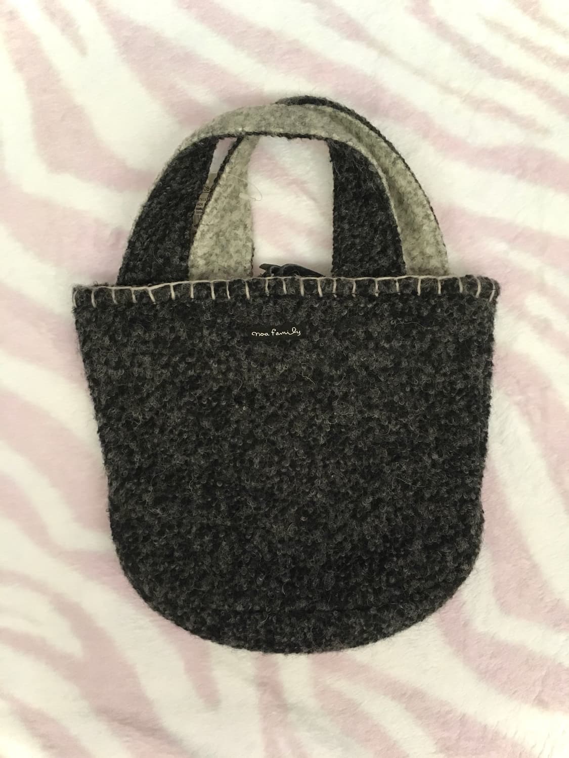 차콜 도트 고양이 펠트 핸드백 토트백 모리걸 겨울 가방 갸루 상품이미지2
