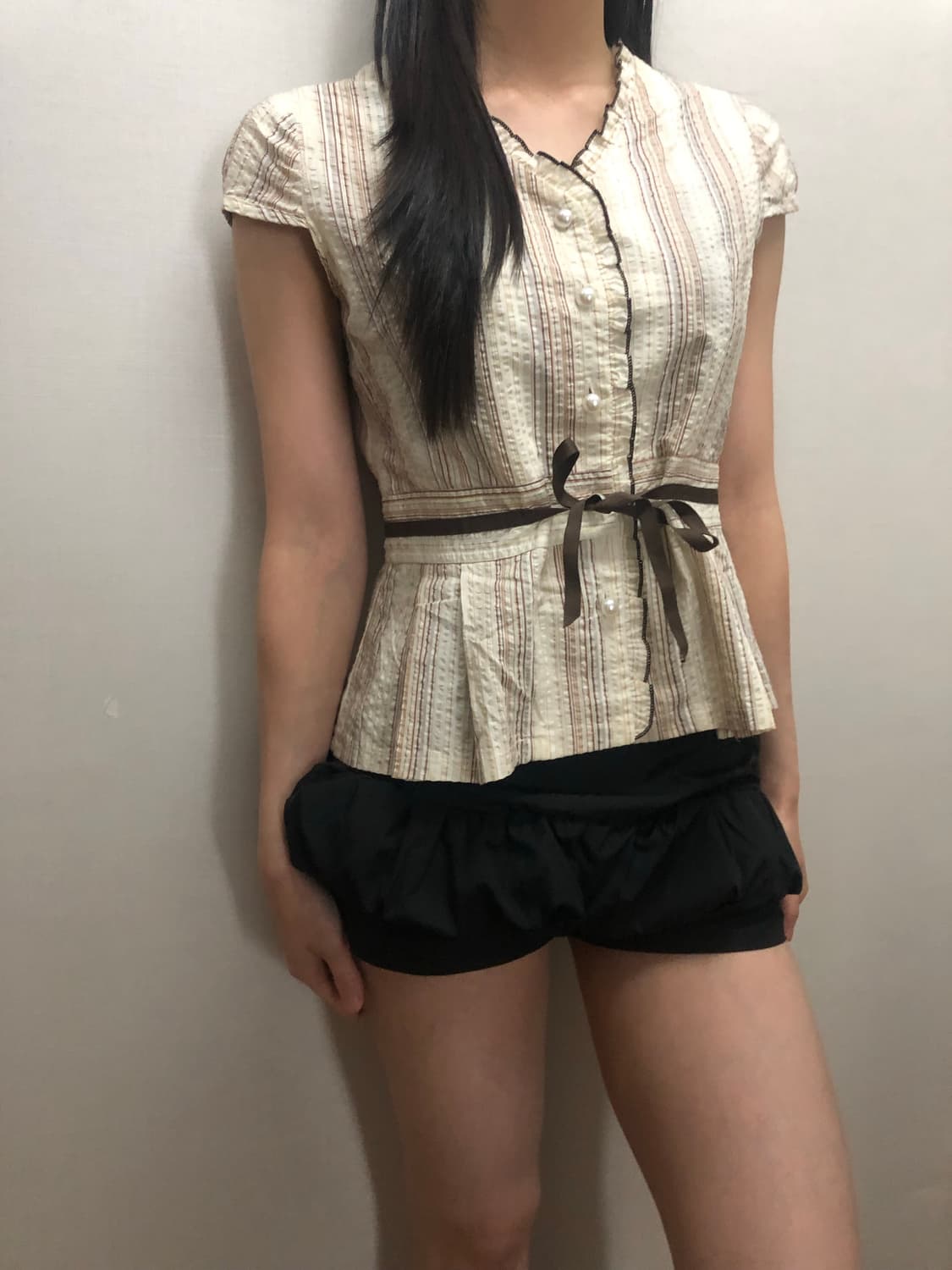 빈티지 아이보리 스트라이프 블라우스 상품이미지5