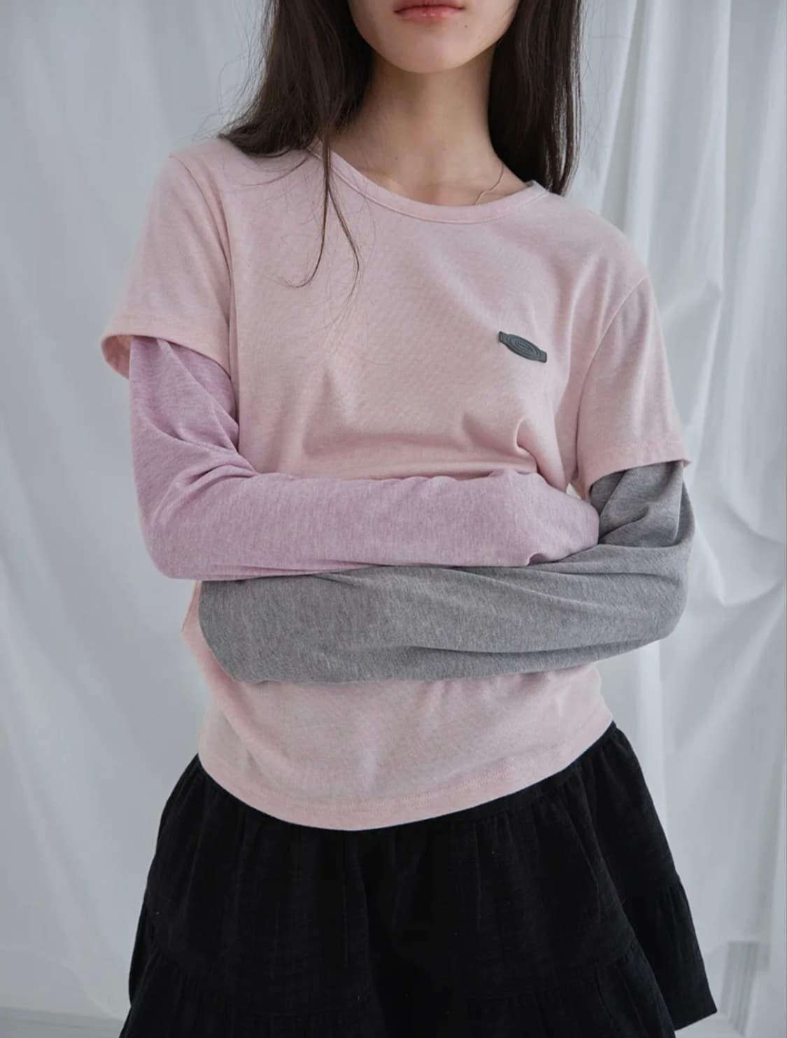 무음 드리미 레이어드 티 Dreamy Layered Tee (Pink) 상품이미지1