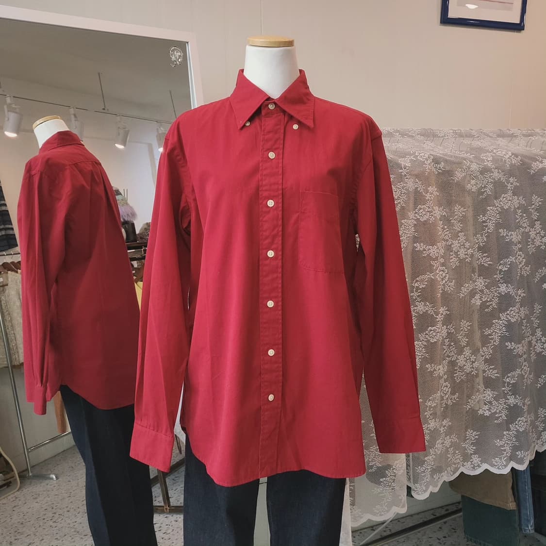 유니클로 레드 코튼 셔츠 상품이미지6