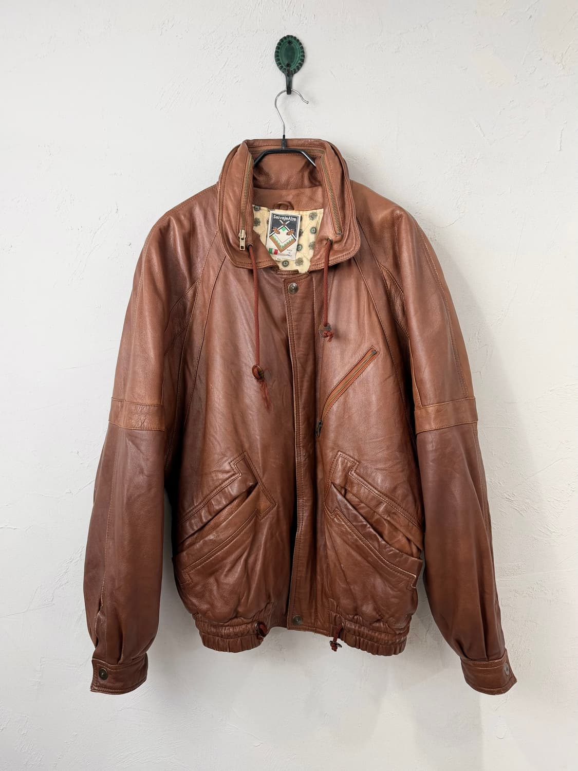 80s SalvajeAire 패널 레더 봄버 (MADE IN ITALY) 상품이미지1
