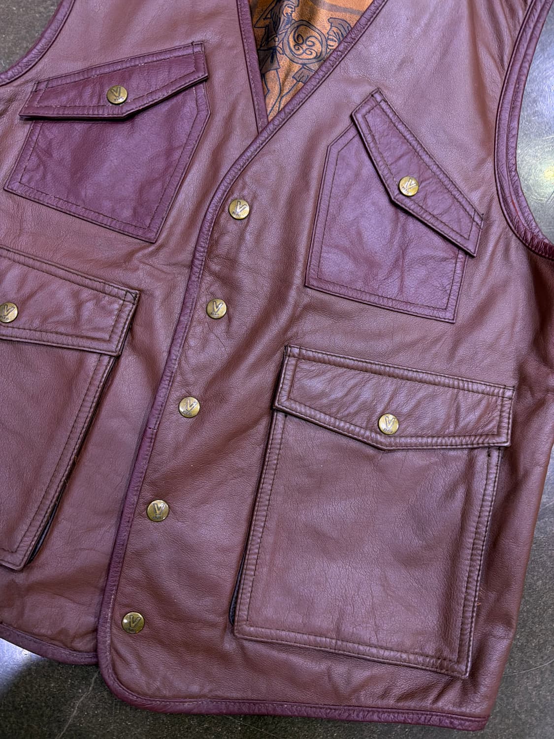 V 파리스 빈티지 멀티포켓 소가죽 버건디 베스트 조끼 L 상품이미지4