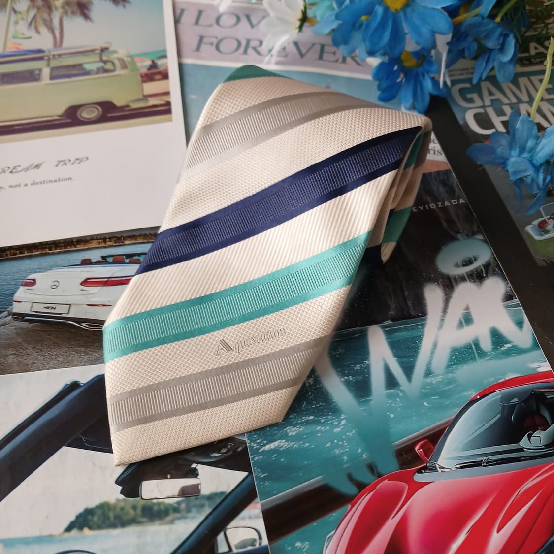 아쿠아스큐텀 실크 스트라이프 넥타이 9.3cm A등급 A19349
 상품이미지4