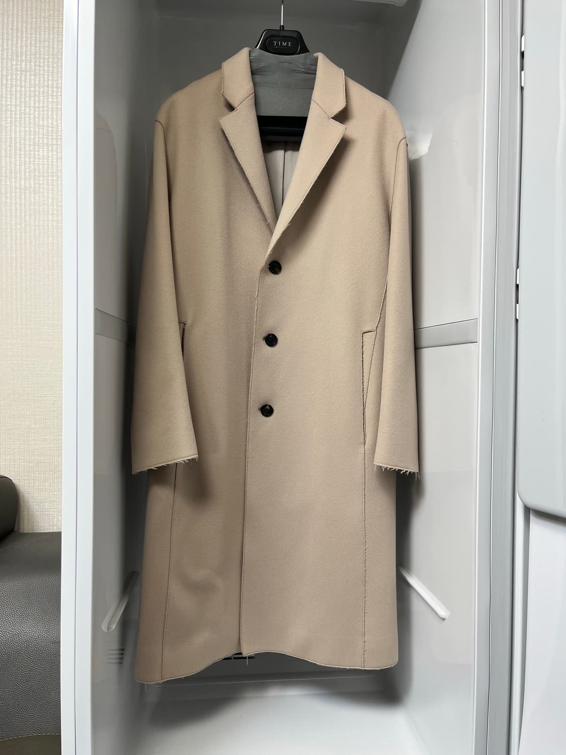 타임옴므 라이트베이지 캐시미어 세미오버핏 코트 95사이즈 상품이미지1