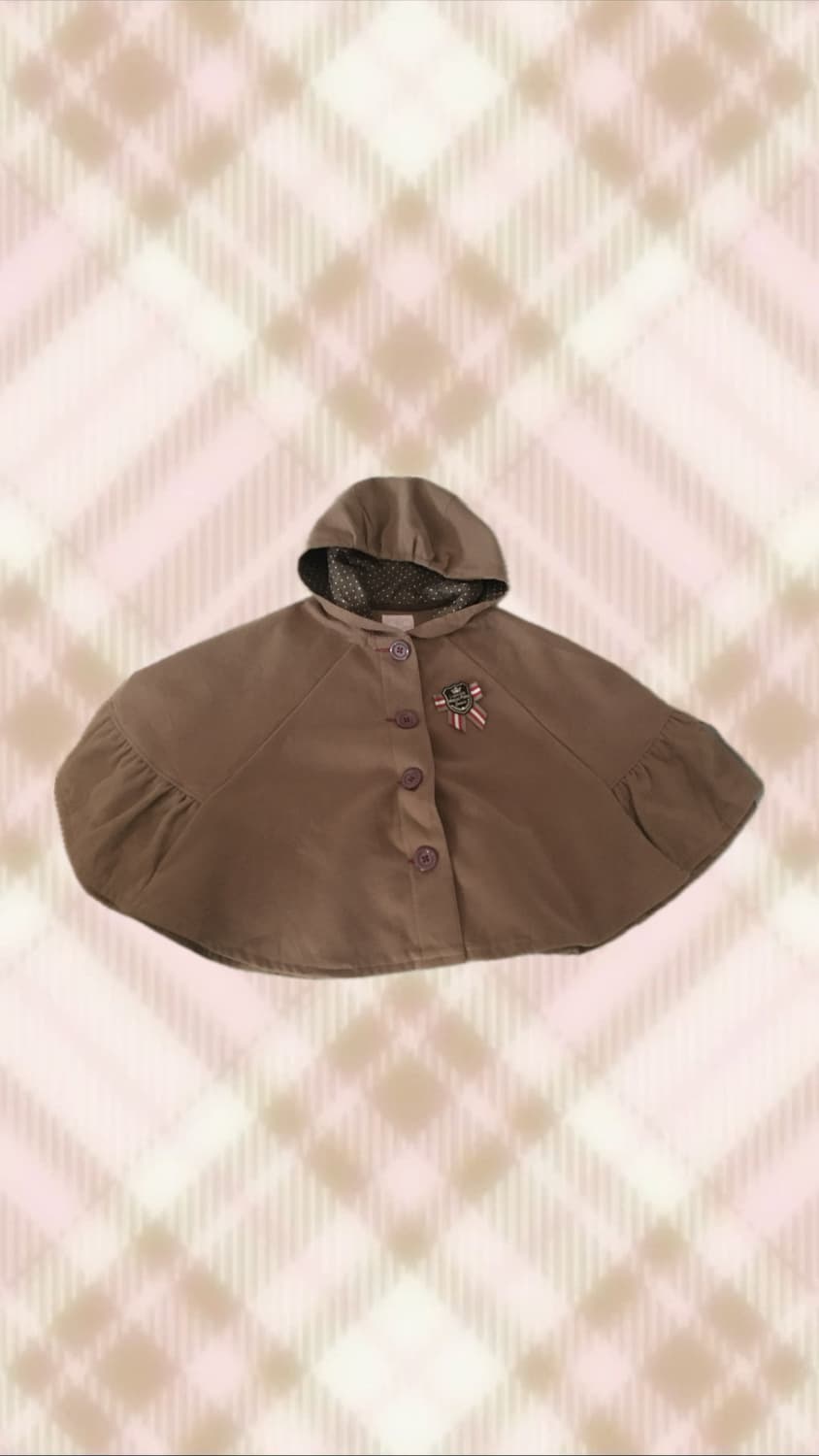 메조피아노 브라운 리본 도트 땡땡이 케이프 코트 라떼 히메 갸루 러 상품이미지2