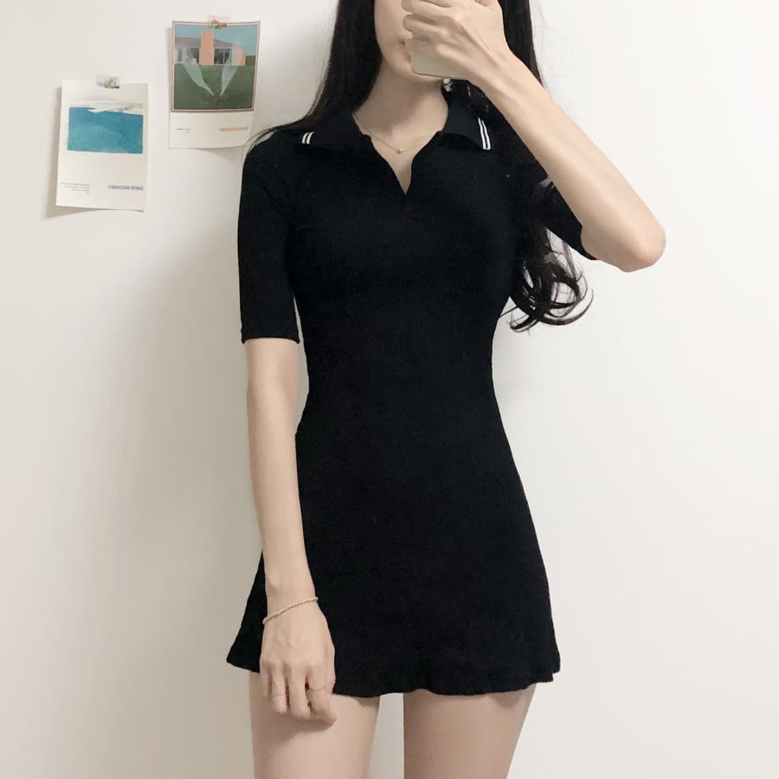 [단종새제품] 크림치즈마켓 골지 pk 반팔 카라 미니원피스 상품이미지3