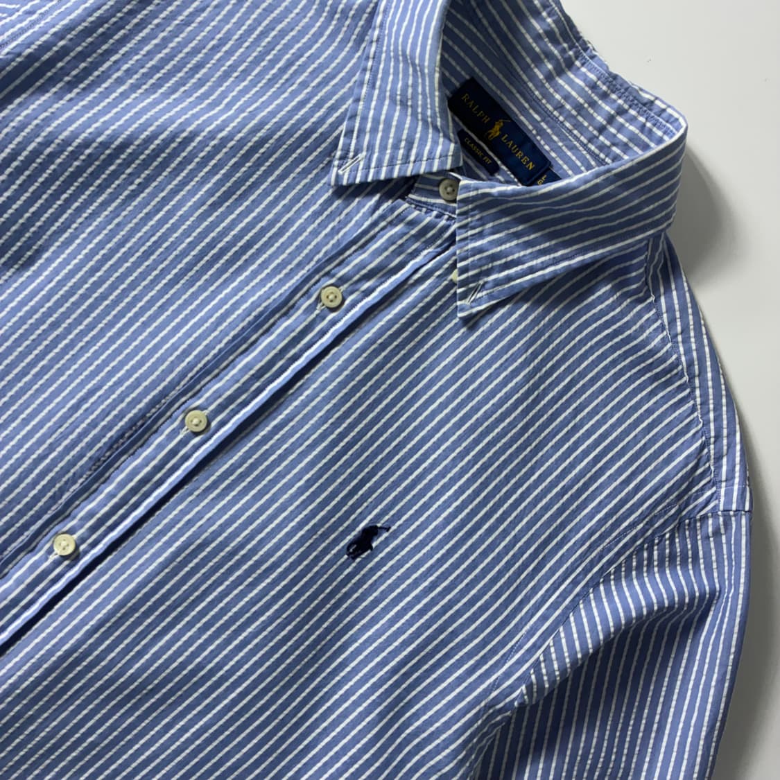Polo  폴로 랄프로렌 자수 코튼 라이트블루 스트라이프 셔츠 상품이미지3