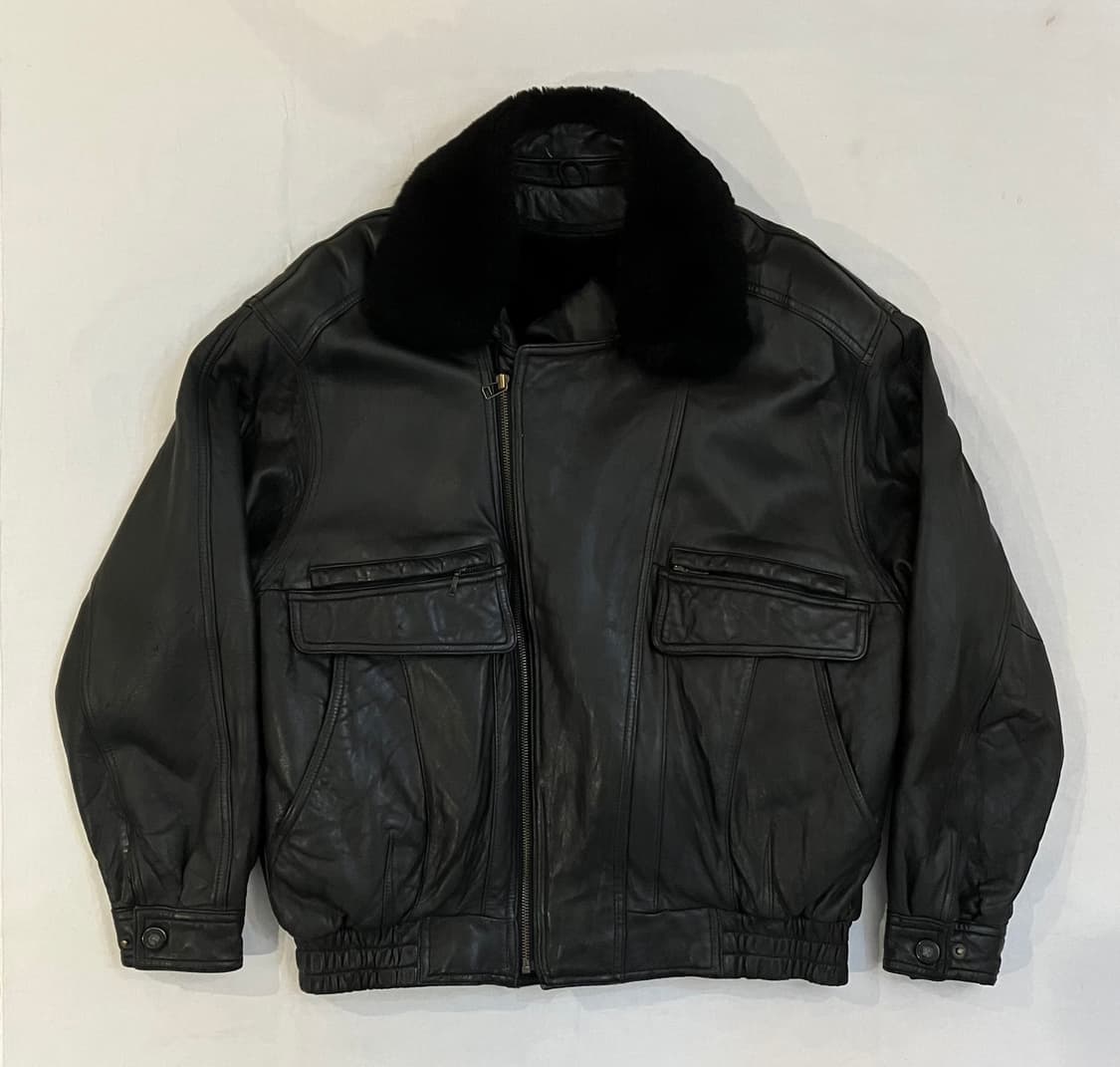 90s 코오롱 램스킨 양털 무스탕 레더자켓 블랙 상품이미지1
