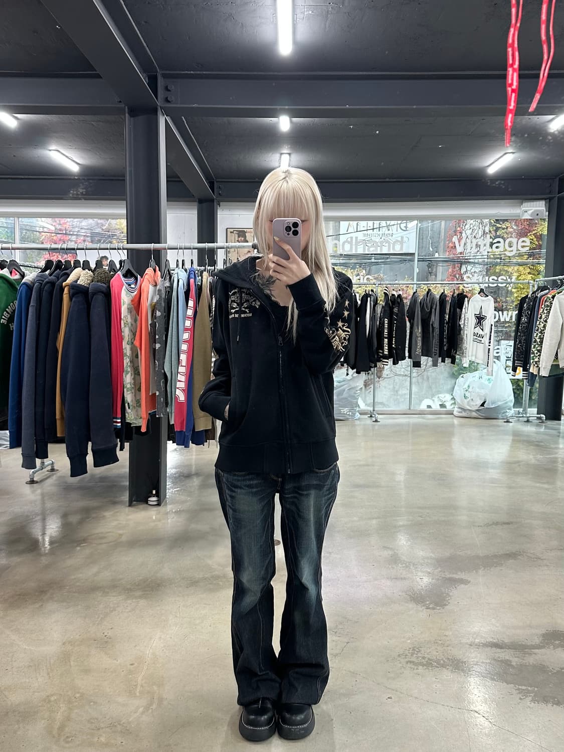 벤슨 스컬 로고자수 후드집업 상품이미지2