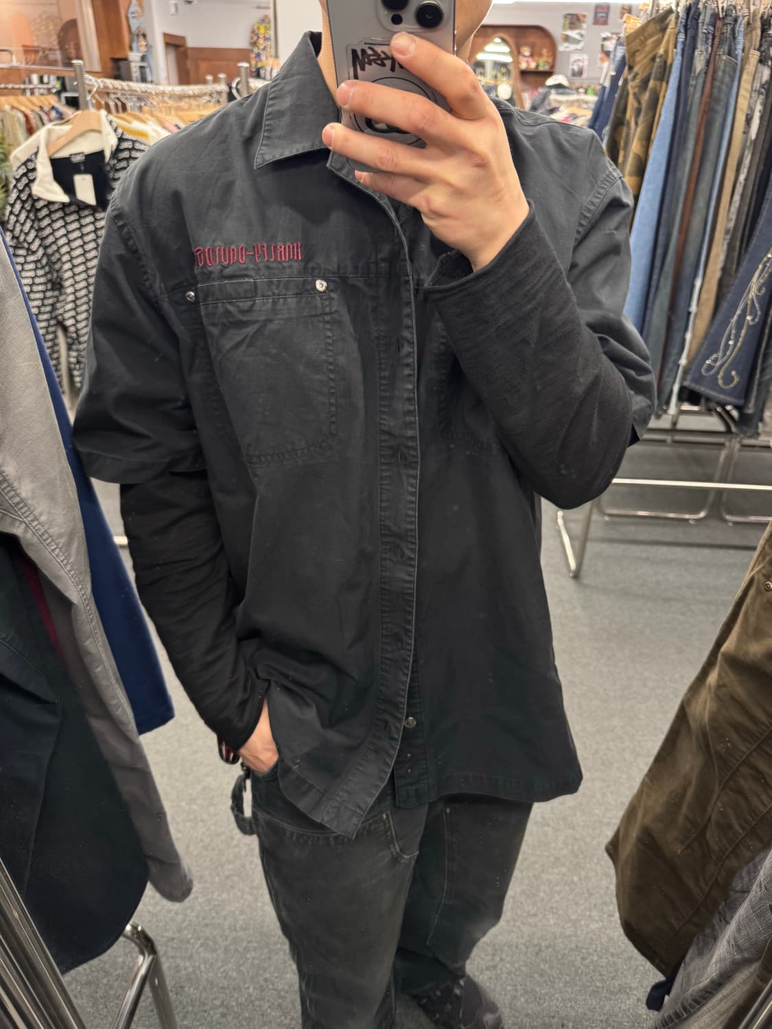 XL)할리데이비슨 빈티지 스컬 프린팅 자수 블랙 반팔셔츠 상품이미지1