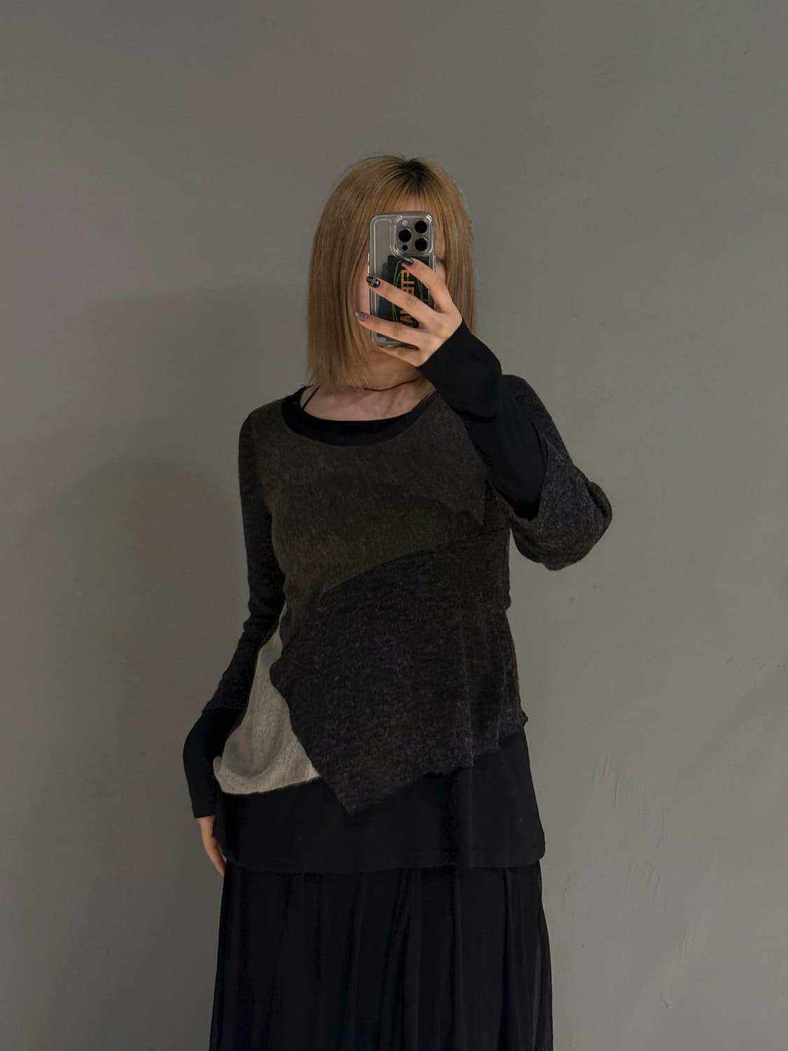 patchwork design layered long sleeve 상품이미지1