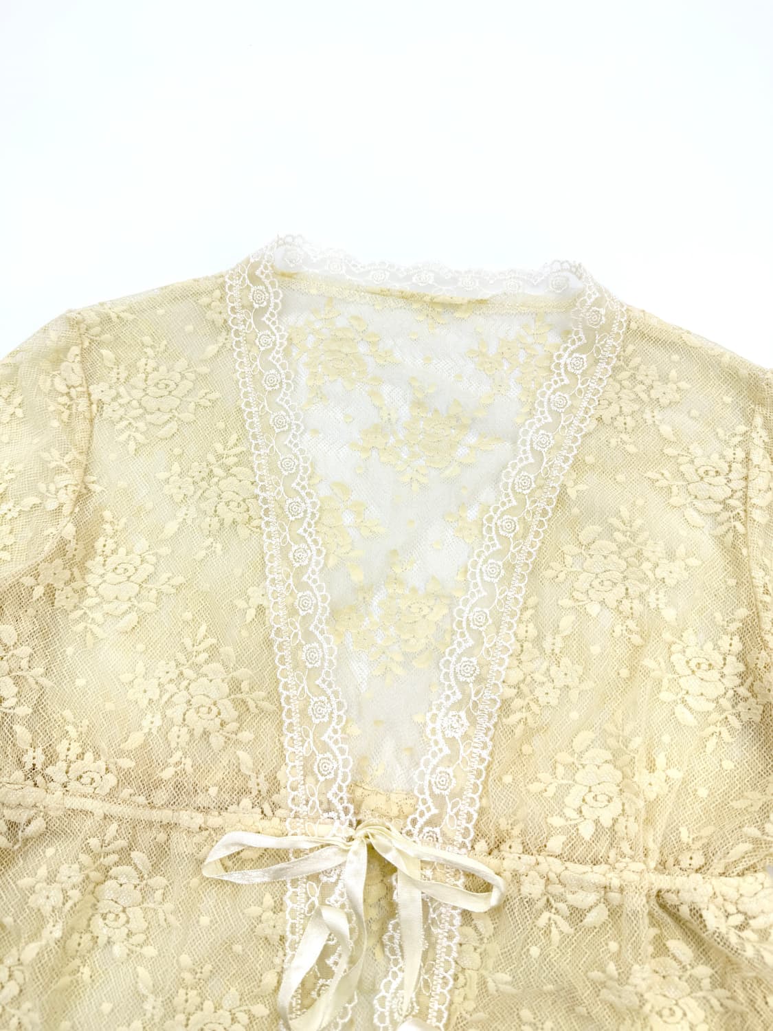 빈티지 옐로우 레이스 리본 레이어드 가디건 상품이미지4