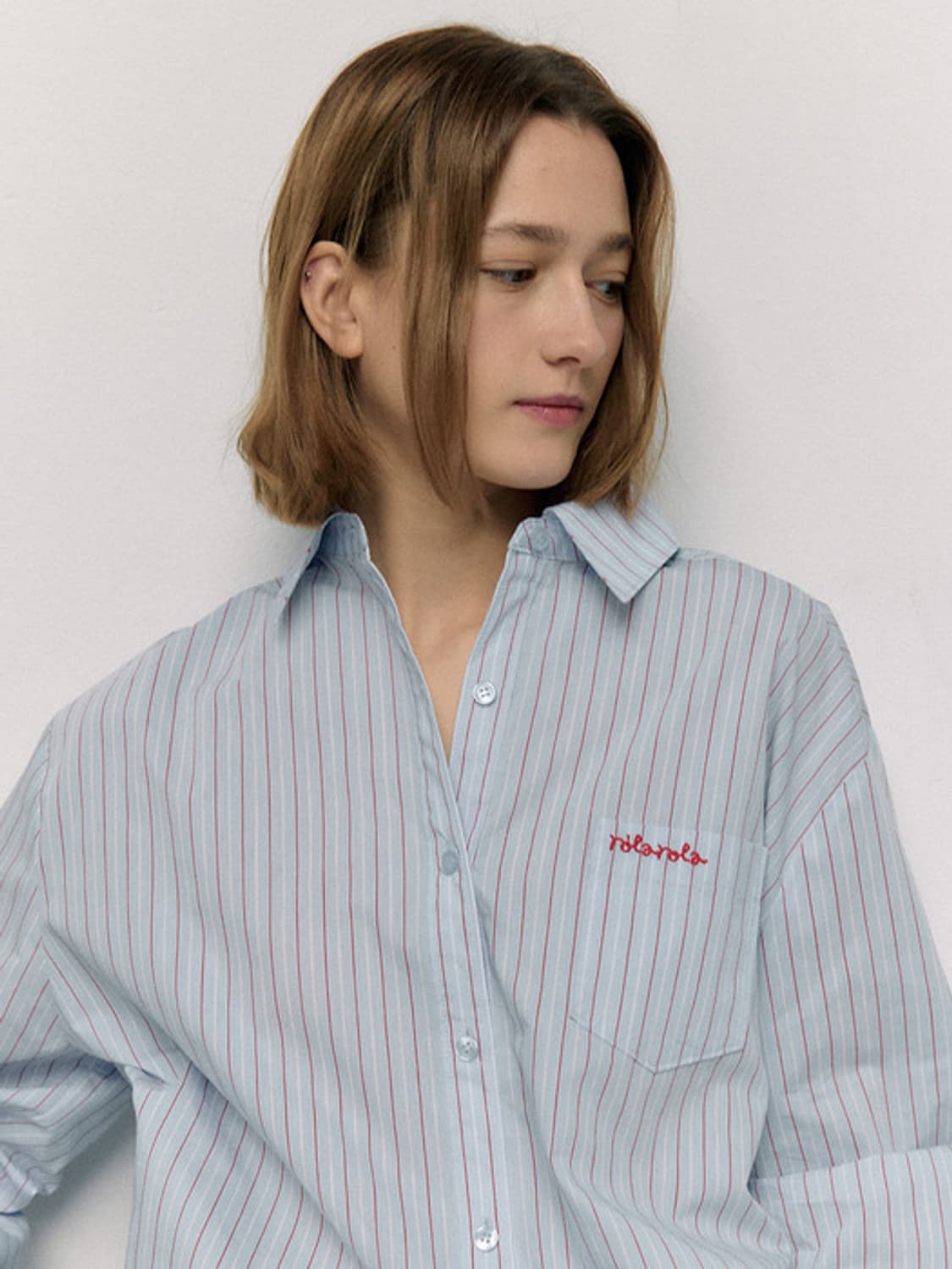 로라로라 LACE STRIPE SHIRT BLUE 상품이미지3