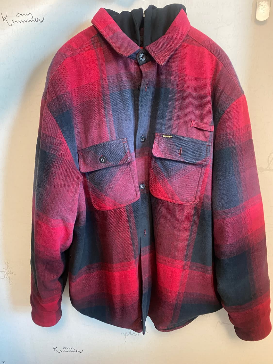 슈프림 퀄팅 플란넬 후드셔츠 L 상품이미지1