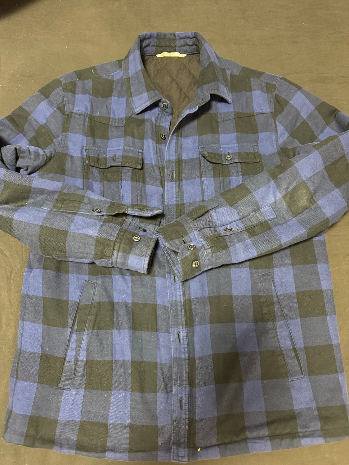 중고정품 뱅뱅 버팔로 체크 블루 누빔 셔츠 자켓 L 상품이미지1