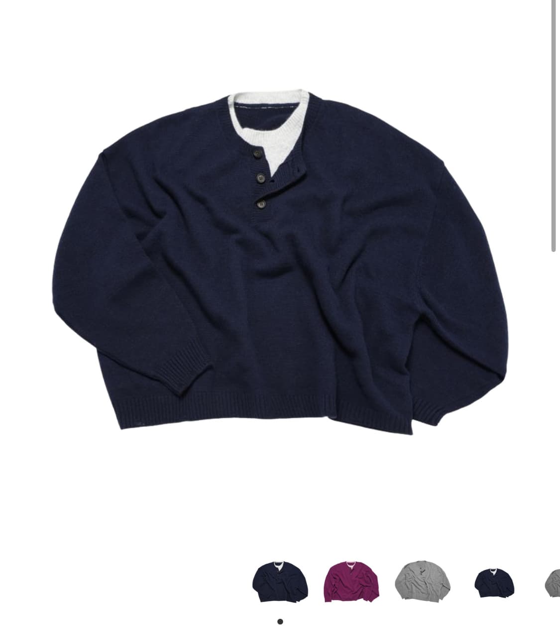 [L] 엠제이디 콘트라스트 넥 캐시 크롭 니트 네이비 상품이미지1