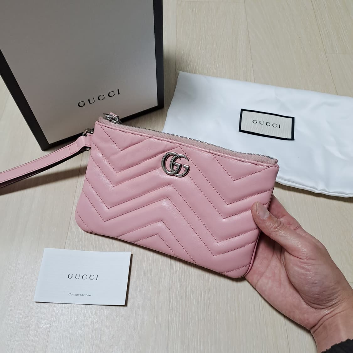 [100%/정품] 구찌 GG 마몽 마틀라세 핑크 파우치, 구찌클러치 상품이미지1