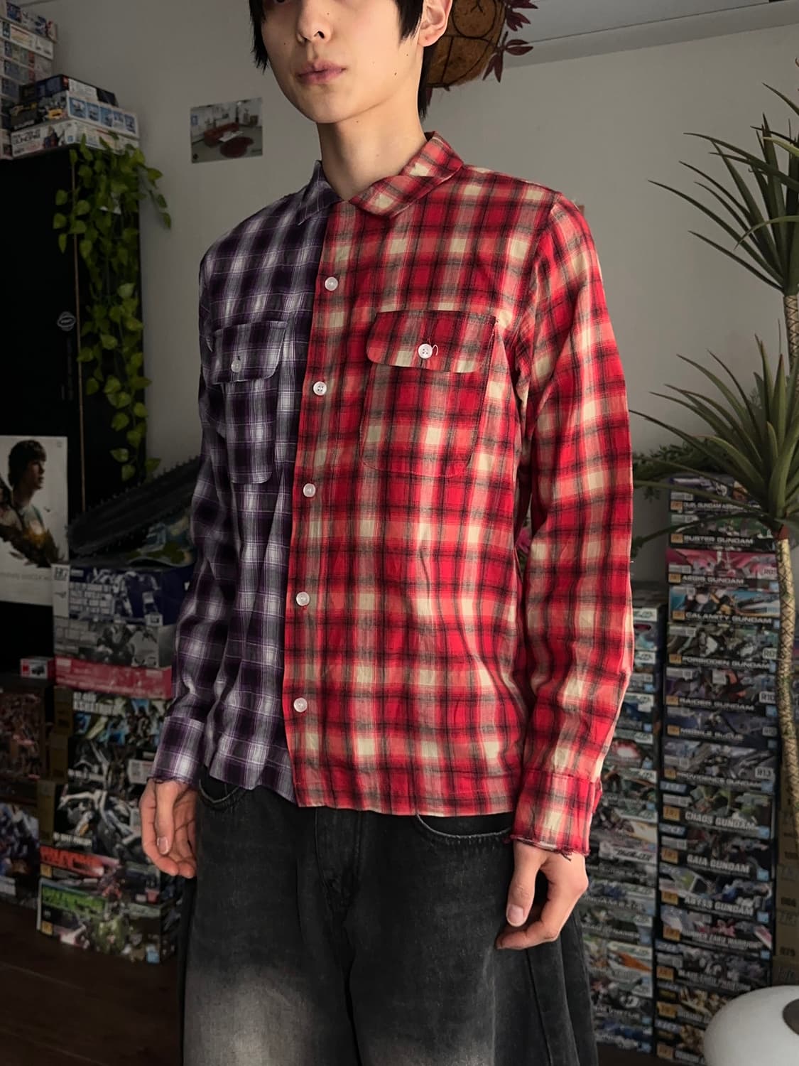 M.C.W 하프앤하프 옴브레 체크 셔츠 상품이미지5