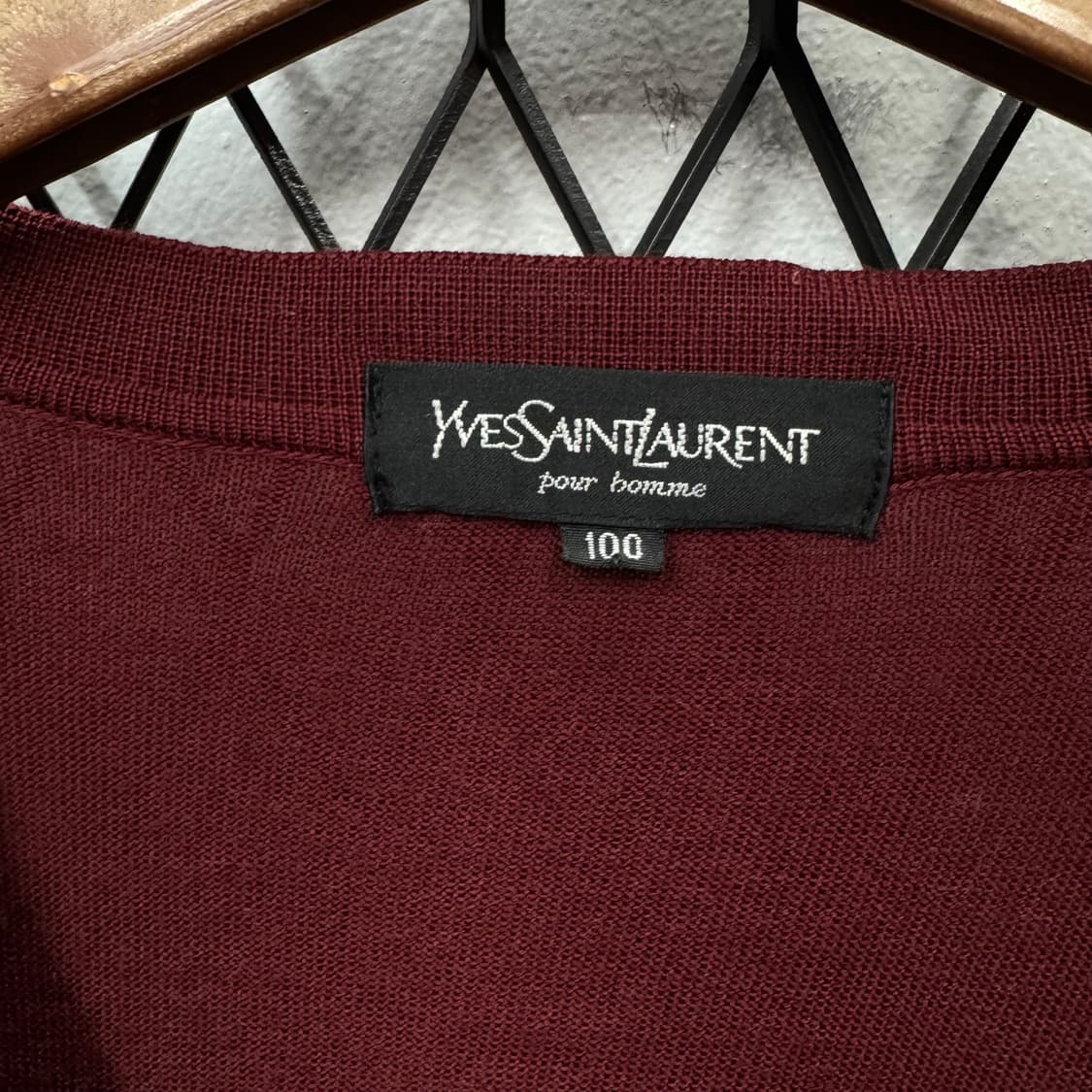 90s 입생로랑 YSL 니트 가디건 체크 패턴 포인트 버건디 상품이미지6