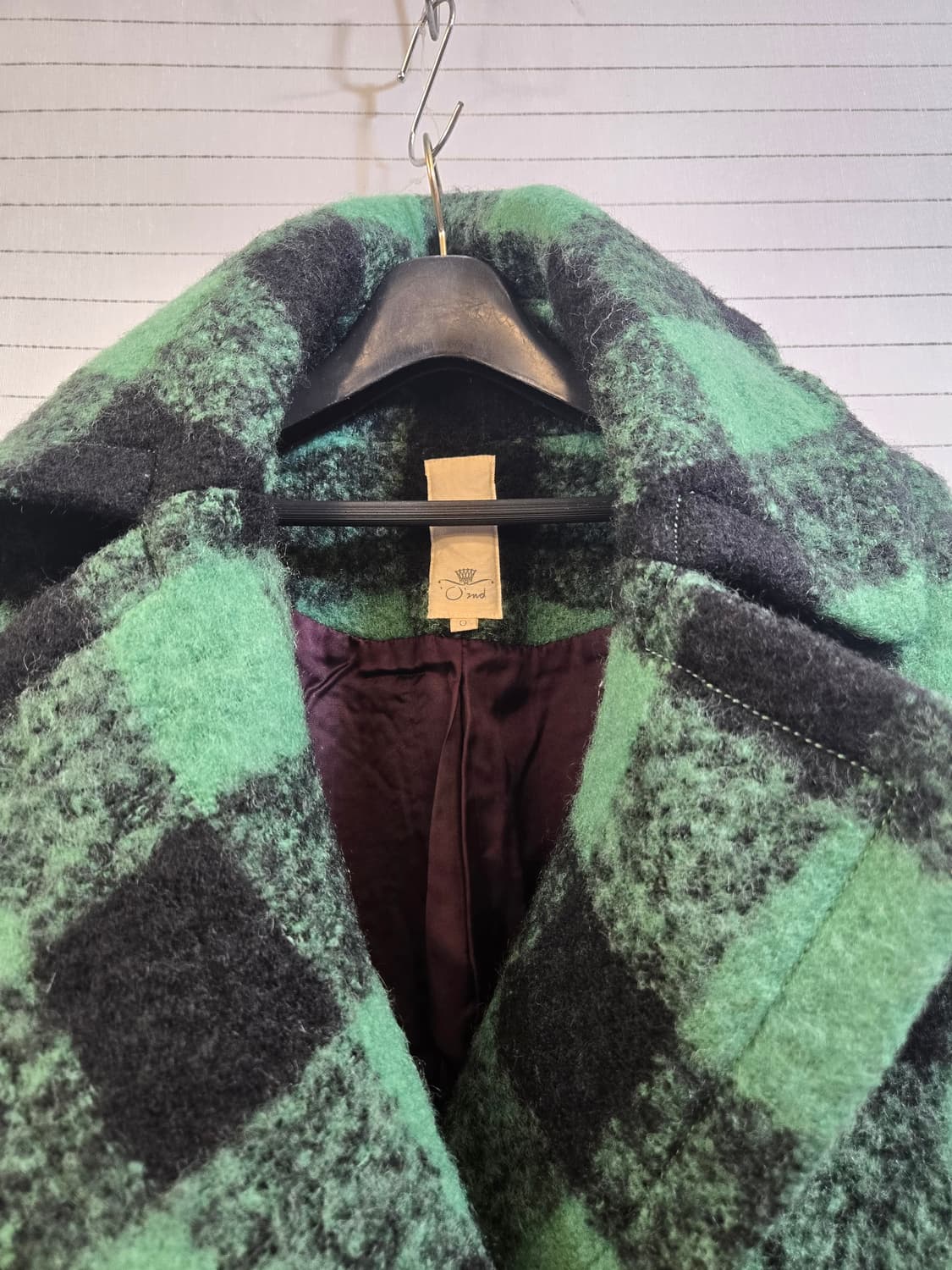 오즈세컨 그린블랙 체크 빅카라코트 상품이미지5