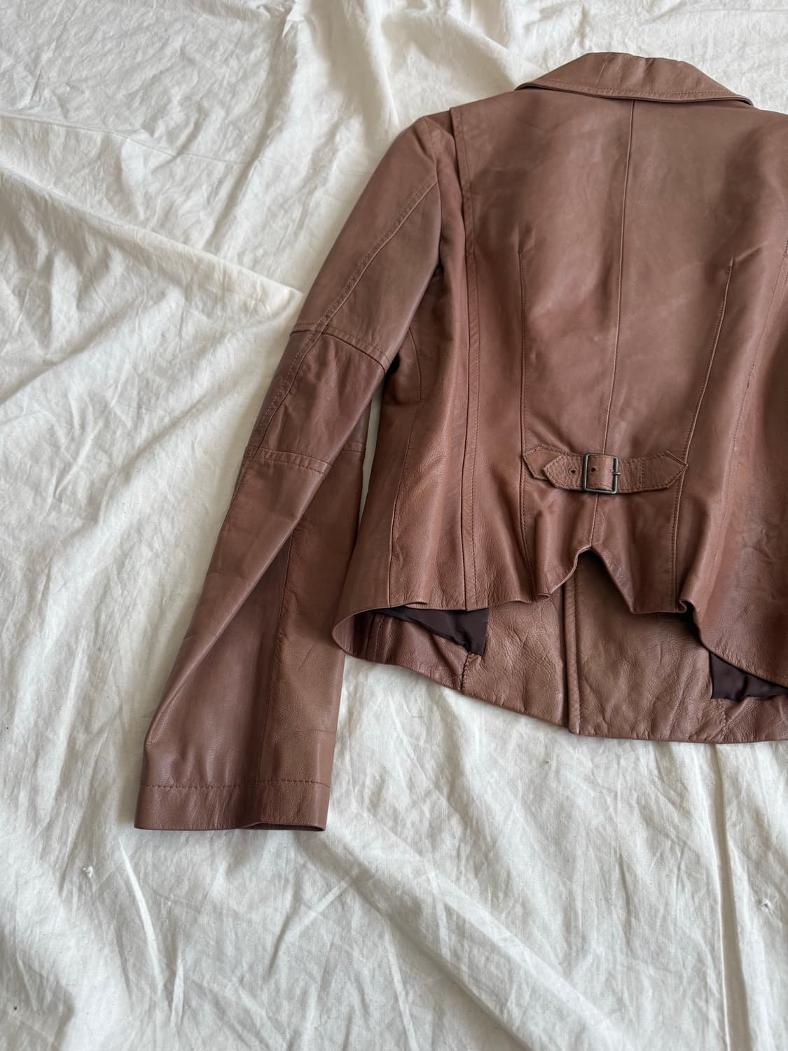 Y2k 00’s 카멜 세미크롭 양가죽 자켓 상품이미지7