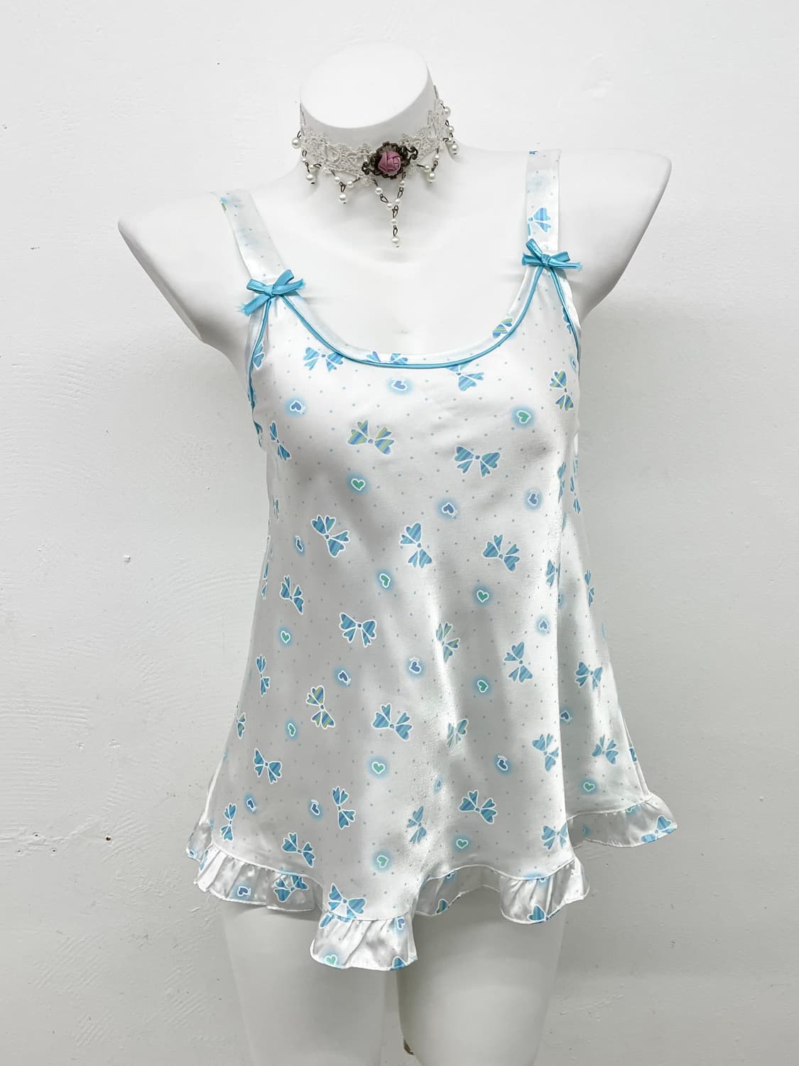 블루 키치 리본 새틴 슬립 상품이미지1