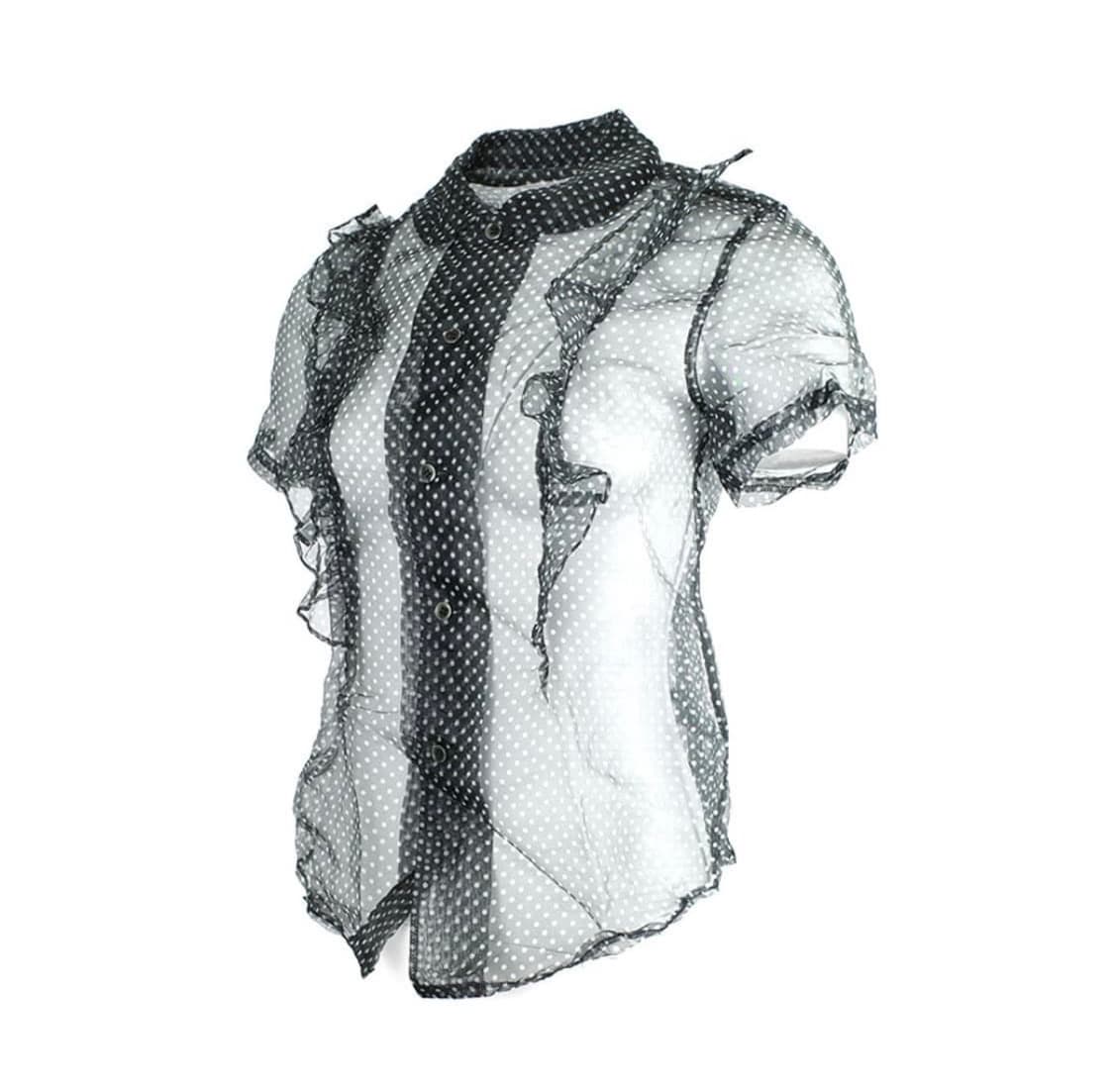 꼼데가르송 블랙 오간자 도트 프릴 블라우스 상품이미지1
