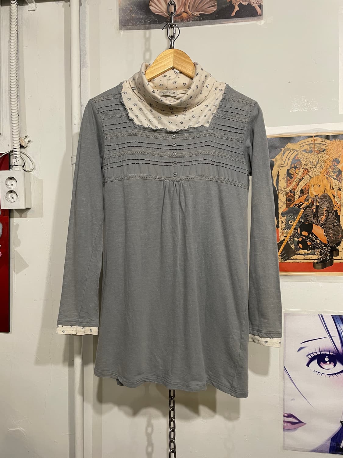 잔꽃 레이어드 잿빛 하늘색 탑 모리 상품이미지1