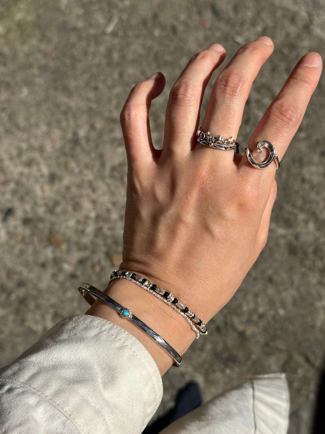 Black Bead Mix Chain Karen Silver Bracel 상품이미지5