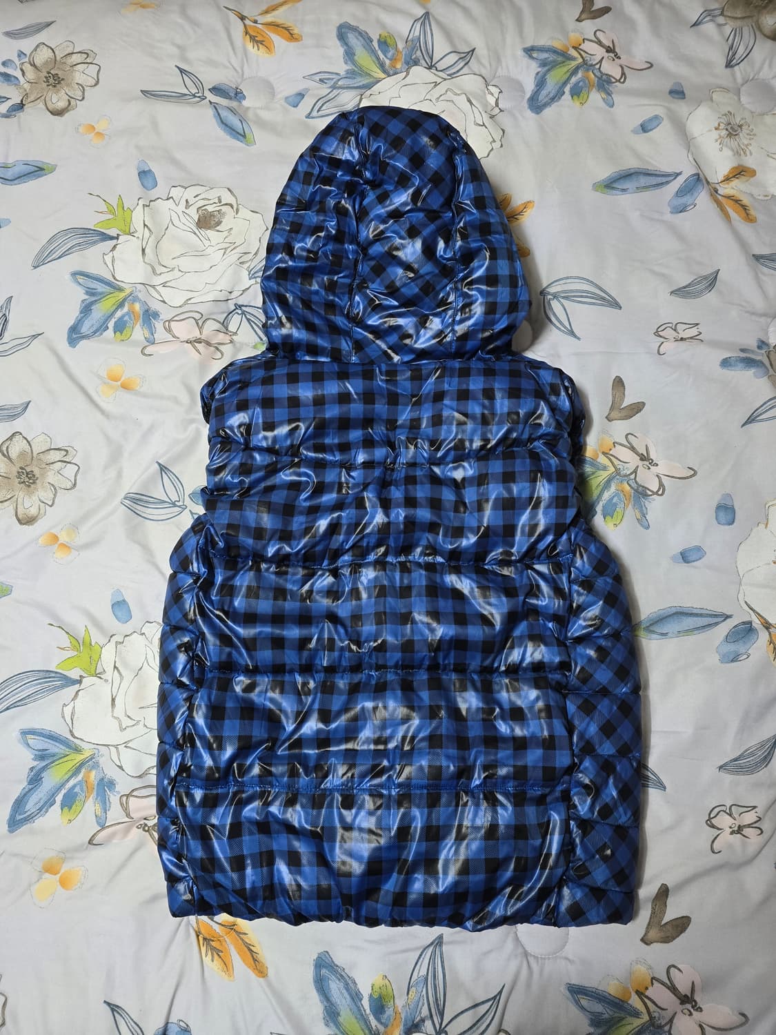 NII Qualified 블루 체크 후드 패딩 조끼 XL 상품이미지6