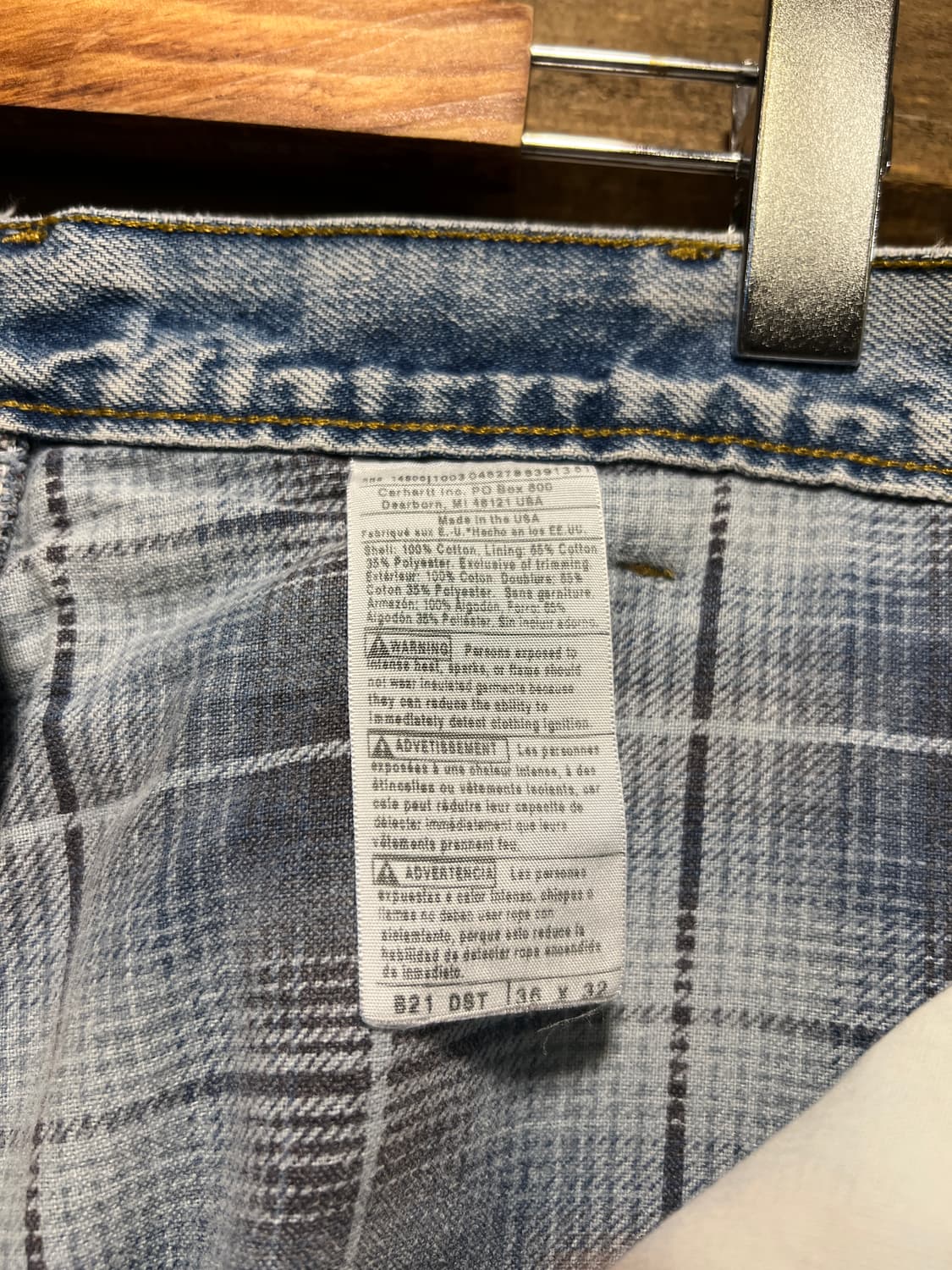 [36]칼하트 USA Made 체크 라이닝 빈티지 워싱 워크 데님 팬츠 상품이미지6