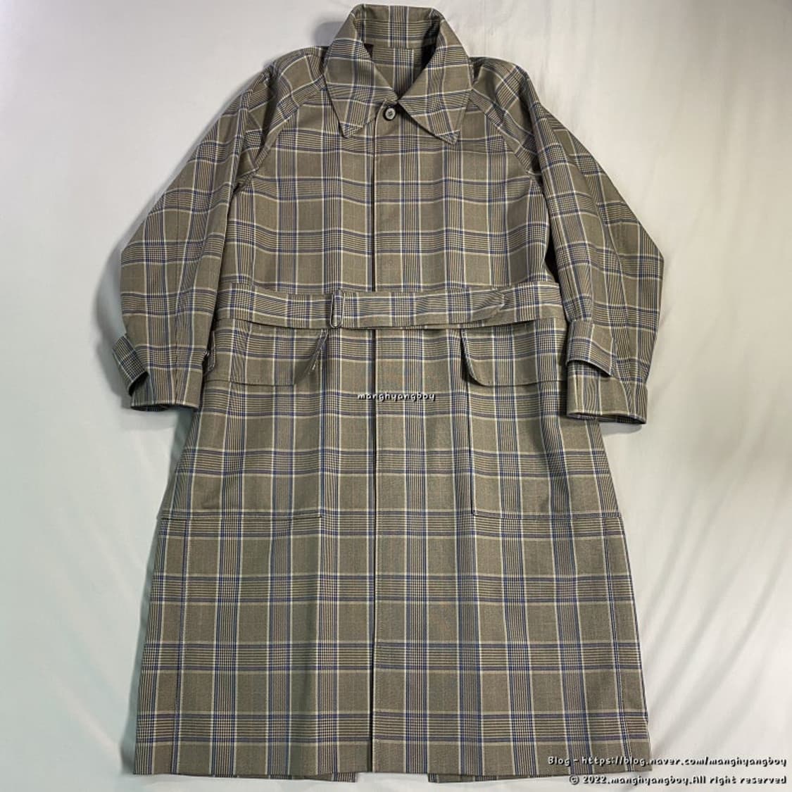솔리드옴므 블루 체크 트렌치코트 베이지 48 (새상품급) 상품이미지2