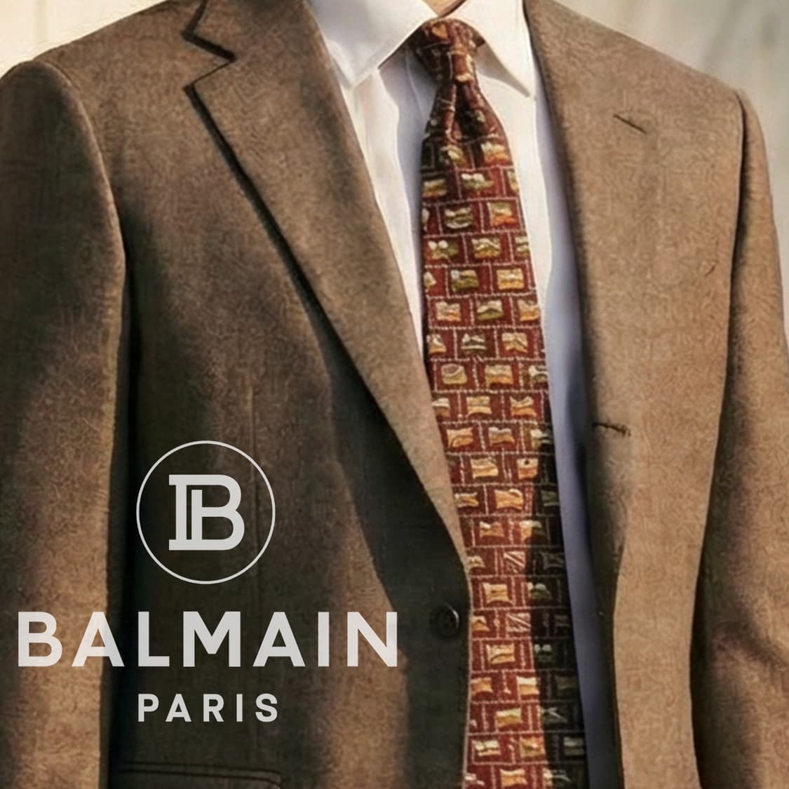 발망 실크 브라운 국기 패턴 넥타이 9.6cm A+등급 A18285
 상품이미지1