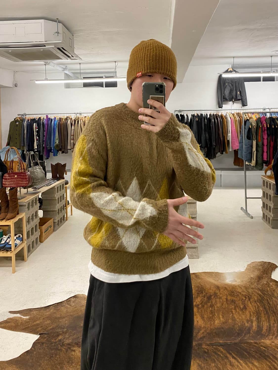 BEAMS argyle knit 빔즈 헤어리 아가일 니트 상품이미지2