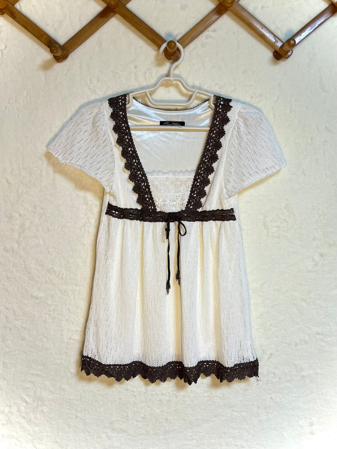 빈티지 브라운 크로쉐 반팔 원피스 블라우스 상품이미지1