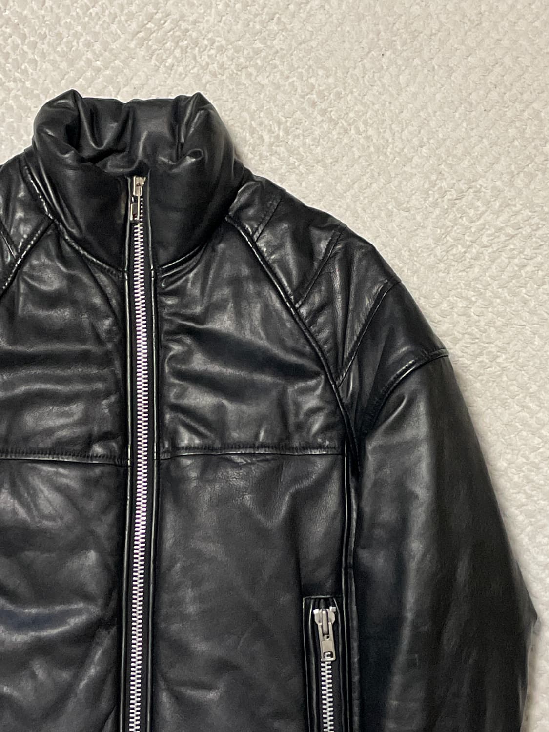 광희시장 웨스턴 무드 램스킨 양가죽 바이커 패딩 레더 자켓 상품이미지3